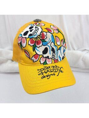 Don-Ed Hardy Graphic Hat Snapback Yellow Skull Love Kills Slowly Adjustable